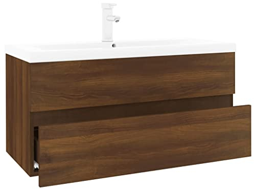 vidaXL Waschbeckenschrank mit Einbaubecken Braun Eiche Holzwerkstoff, Waschbecken Unterschrank, Badezimmerschrank, Waschtischunterschrank