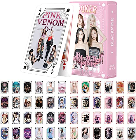 FAMILIO Blackpink pokerkarten Blackpink Kartenspiel Blackpink Gesellschaftspiel und Familien Kartenspiel Kinderspiele und Reisespiel mit 54 Karten Geburtstagsgeschenke für Kinder