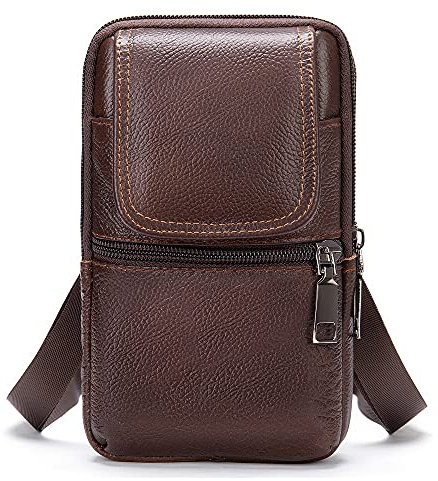 Herren Leder Handy Gürteltasche, Handy Umhängetaschen Herren Leder, Vertikale Leder Handy Schultertasche Gürtel Handytasche Bauchtasche Brieftasche Hüftentasche Taille mit Karabiner für Outdoor Sport