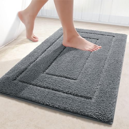 Homaxy Mikrofaser Badezimmerteppich rutschfest Waschbar Badematte Weiche Badteppich Wasserabsorbierend Badvorleger für Badezimmer - 60x120cm,Dunkelgrau