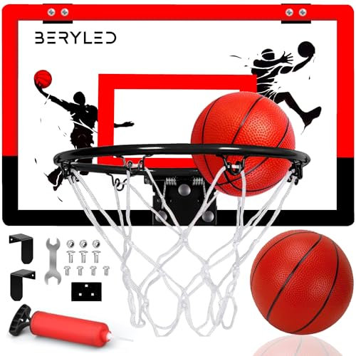 BERYLED Mini-Basketballkorb für drinnen und draußen, komplettes Kinderspiel mit 2 Bällen, Brett mit Tür- oder Wandmontage, für Kinder, Mädchen und Erwachsene