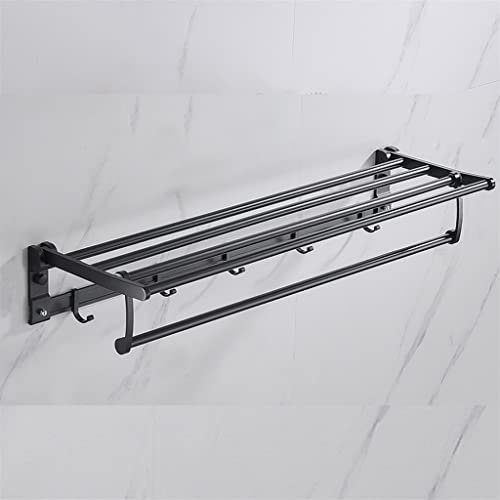 Porte-serviettes en aluminium avec crochet mobile Support de douche Accessoires de salle de bain Organiseur mural pliant Cintre Étagère de rangement noir mat (Color : White-style, Size : 60cm) It's so