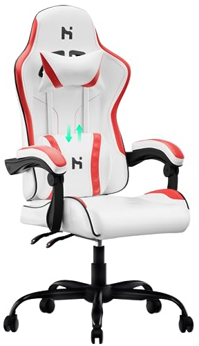 HLONONE Gaming Stuhl, Ergonomischer Gaming Sessel mit Kopfstütze und Lendenkissen, Gamer Stuhl Höhenverstellbar, Rückenlehne verstellbar 90-135°, Gaming Chair Tragfähigkeit 150 kg, Rot