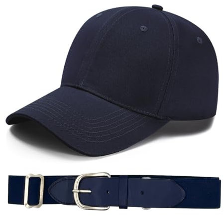 BEWDIO Jugend Baseball Gürtel und Kappe Sets, Solide Einstellbare Größe Softball Uniform Hüte und Gürtel Sets, 02, Jugend