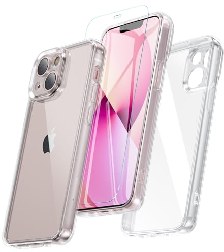 BESINPO Coque pour iPhone 13 avec Verre Trempé, Antichoc Militaire Protection Transparente Housse Anti-Rayures Case pour iPhone 13 6.1 Pouces - Transparente