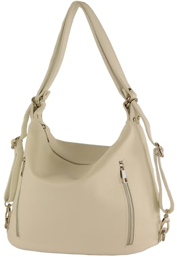 modamoda de T249 Damen Rucksack Schultertasche 2 in 1 aus Leder handmade in Italy, Farbe:Creme