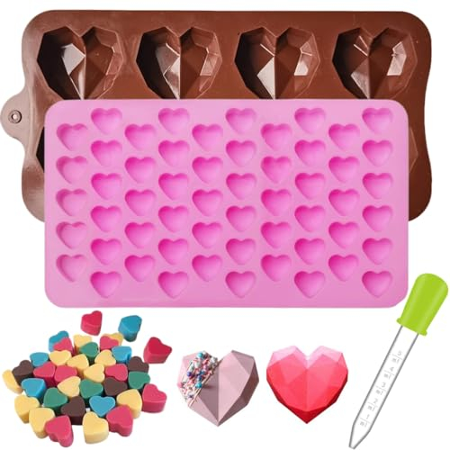 2 pièce 11 * 18 * 1.2cm Moule en Silicone en Forme de Cœur, Moule à Chocolat Réutilisables avec Cavité Mini Moule en Silicone Antiadhésif pour Chocolat Bonbon Gelée Gâteau Saint-Valentin