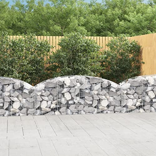ShCuShan Gabion Wall Mesh Wire Stone Basket Galvanised Iron Stone Basket Outdoor Spiral Planter Retaining Wall,Arched Gabion Basket 200x50x60/80 cm Galvanised Iron