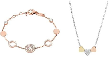 Fossil Bracelet Pour Femmes, 19 Cm + 2.5 Cm Extension Rose, Or Rose, Nacre, Acier Inoxydable, JF01739791 + Longueur 40.6 Cm, Extension 5.1 Cm Collier En Acier Inoxydable Tricolore, JF02856998
