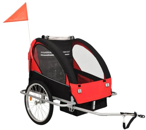 AUVYI Fahrradanhänger Kinderanhänger Lastenanhänger Jogger Fahrrad 2 in 1 Joggerfunktion mit 5-Punkt Sicherheitsgurt für 1 Bis 2 Kinder Geeignet Robuste und Langlebige Schwarz und Rot 113x85x105 cm