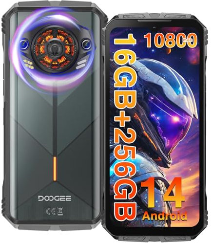 DOOGEE S Punk Telephone Portable Incassable Android 14, 16GB RAM (6+10)+256GB ROM, 6,58‘’ FHD+ 90 Hz, 10800 mAh 33 W,Caméra 50MP Smartphone Incassable, Effets d’éclairage LED Sympas, NFC/IP68/IP69K