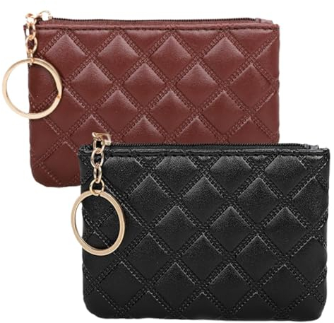EAVUYIS Geldbeutel Damen, 2 Stück Mini Geldbörse Damen, Klein und im Kurzformat Brieftasche Portemonnaie Damen, Münzbeutel Portemonnaie PU Geldbeutel Coin Purse Wallet (Schwarz/Kaffee)
