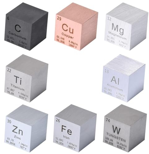Kruluuvia 8-teiliges Elements-Würfel-Set, 2,5 cm, Wolfram-Würfel, Periodensystem der Elemente, Metall, für Unterricht, Geschenk, Sammlung