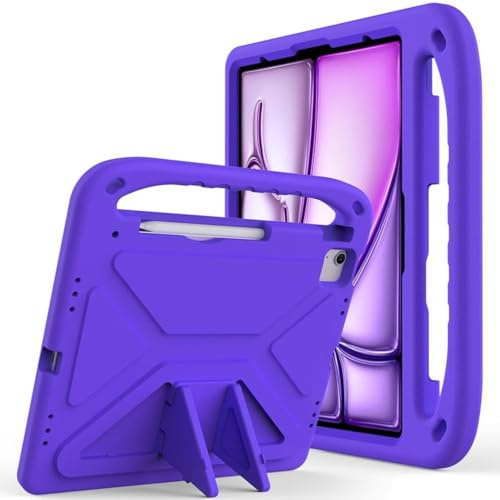 For iPad Air 13 inch Case M4 2026/ M3 2025/ M2 2024, For iPad Pro 13 inch M4 Case 2024 Tablet Case for Kids Friendly Lightweight Shockproof Cover with Handle Stand Tablet, Purple