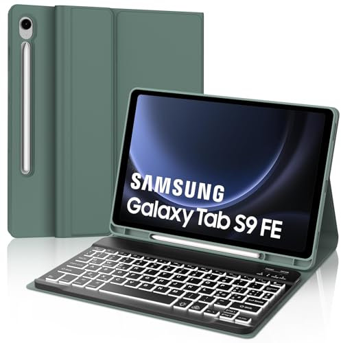 JADEMALL Tastiera per Samsung Galaxy Tab S10 FE 10.9 2025/S9 FE 10.9 2023, Italiano QWERTY Tastiera Retroilluminata Bluetooth Magnetica Staccabile per Tablet Samsung S10 FE/S9 FE 10.9, Verde scuro