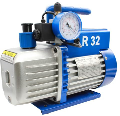 Bomba de Vacío de Doble Efecto para Aire Acondicionado R32 VP215 Bomba de Vacío Coche con Válvula Solenoide Manómetro para Mantenimiento de Aire Acondicionado Portátil para Refrigeración