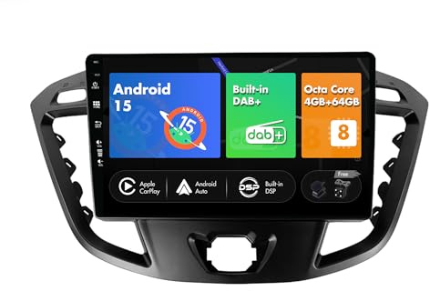 SXAUTO [Built-in DAB] Android 15 Autoradio für Ford Tourneo Transit Custom (2013-2021) - CarPlay Android Auto - Kamera + MIC - 4G+64G - 360-CAM Lenkradsteuerung WIFI DSP - 2 Din IPS 9 Zoll - Octa-Core