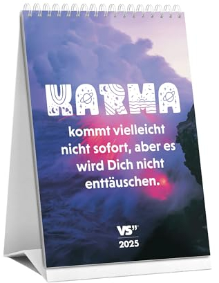 Visual Statements - Karma Tischkalender 2025 - A5 Monatskalender zum Aufstellen - 12 ironische & lustige Sprüche