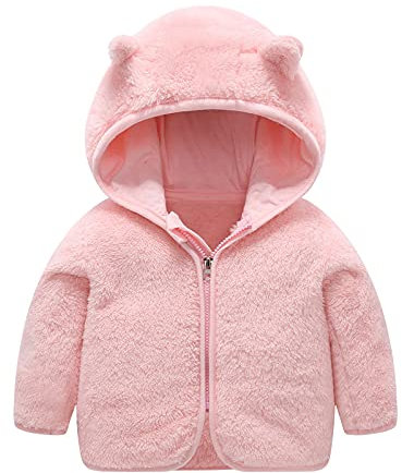 Giacca invernale antivento con cappuccio per neonato, giacca in pile per bambini 68, Colore: rosa., 6-12 Mesi