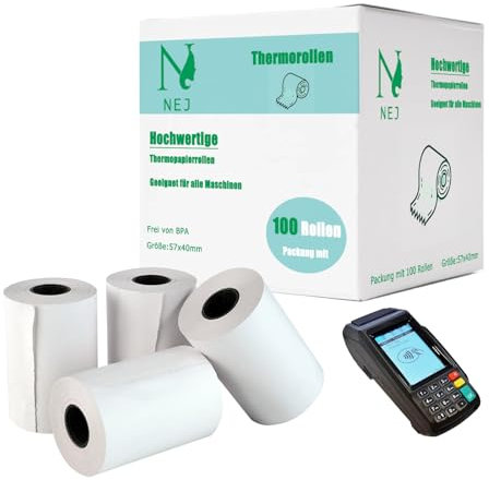 Ec-Cash Thermorollen 57mm x 18m x12mm (57x40x12)- Hochwertige Bonrollen für Kassensysteme Bankomat und Drucker (100)