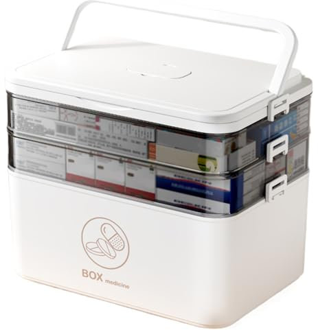 Medicine Storage Box,Clear Plastic Medicine Organizer Box For Cabinet 3-Tier Partitioned First Aid Storage Box With Handle Large Capacity Medicine Storage Box For Family, Office