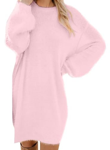 Pull Robe Laine Femme Hiver Longue Chic Et Élégante Rétro Manche Longue Pas Cher Grande Taille Soldes Halloween Rose L