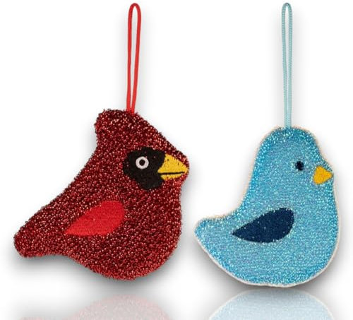 lustige schöner Geschirrschwamm 5 Motive, Küchen Schwamm für Topf Teller Pfannen, Küchenschwamm, Koala, Faultier, Katze, Regenbogen, Kasette (Singvogel Paar)