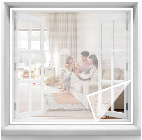 Blanc moustiquaire pour velux basculant W115 x H115cm(45.3x45.3in) Respirante Anti Mouche Maille Ultra Fine Installation sans Outil Facile,Anti-moustiques et anti-poussière,Laisse Passer l'Air Frais