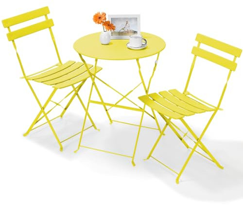 LIFERUN Bistro Set Metall, Klappbar Balkonmöbel Set 3 Teilig, Balkonset 2PCS Klappstühle 1 Klapptisch, Balkonmöbel für Kleinen Balkon, Outdoor Sitzgarnitur, Wetterfest, für Garten und Balkon, Gelb
