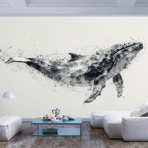 Fototapete 3D Effekt Tapeten Schwarz weiß skizze wal tier Wohnzimmer Schlafzimmer Esszimmer TV Hintergrund Wanddekoration Tapete Schlafzimmer