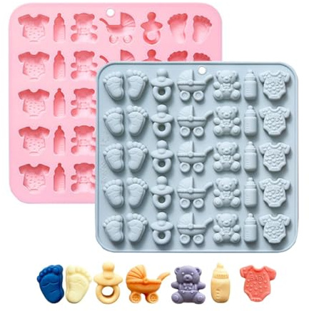 RUUKON Baby Shower Schokoladenformen, 2-teiliges Set Baby Füßchen Romperten Schnuller Flaschenwagen Bär Formen für Schokoladen Gummies Süßigkeiten oder Cakepop Cake Cupcake Dekoration
