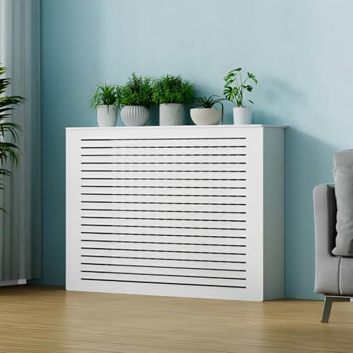 Copritermosifone per la casa, Bianco, con griglia a persiana, mensola per radiatore, Mobile Decorativo per Riscaldamento del Soggiorno, Nascondere Tubi disordinati, copritermosifon