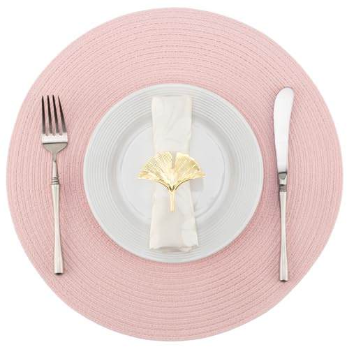 Winknowl Runde Platzsets 4er Set, Abwaschbar Tischmatten rutschfest Abgrifffeste Hitzebeständig Tischsets, 37 cm Runde Platz-Matten für Esstisch (Rosa)