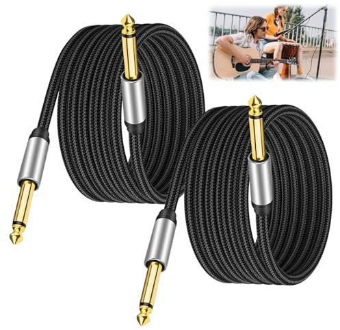 CVMGO 2 Pack 5M Guitar Cable 6.35mm TS Jack Lead for Guitar Amp and Bass