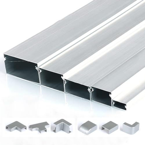 SXPXP Halbkreisförmiger, Selbstklebender Kabelkanal aus Aluminiumlegierung, Aluminium-Kabelkanal-Set for Heimbüro, Silber, mehrere Größen, 2 Stück, 1 m(100x50mm)