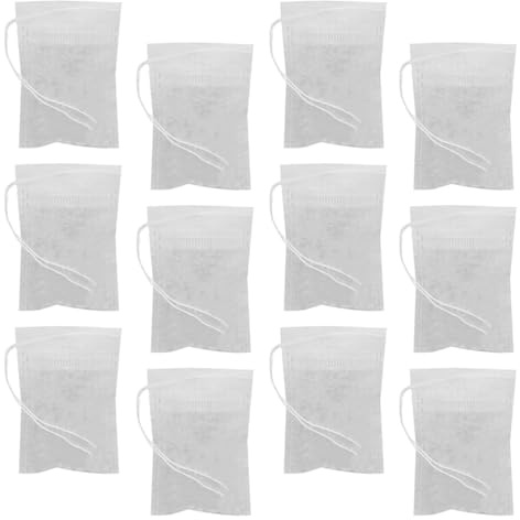 Fibra di Mais Bustine da Tè 100 Pezzi Coulisse Bianca | Filtro Rapido, Rimozione Semplice, per Foglie Sfuse, Spezie, Polveri, Cucina e Borsa Palestra