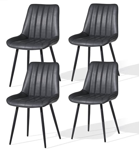 CLIPOP Esszimmerstühle 4er Set, Küchenstühle aus Kunstleder Polsterstuhl Wohnzimmerstuhl Gepolsterte Sessel Sitzfläche mit Rückenlehne und Metallbeine (4er Set, Schwarz)