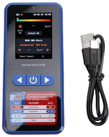 Eujgoov Hand-Radon-Gasdetektor, Tragbarer Radon-Monitor-Tester für Zuhause, Keller, Büro, Echte Tests mit Farbbildschirm-Datenlogger