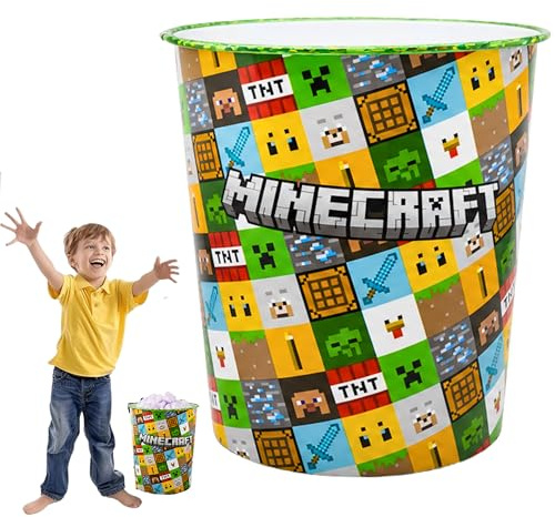 SRV Hub Minecraft Pixel Dustbin for Kids Room – Small Plastic Trash Can – Cartoon Character Kids Waste Bin – Bedroom, Playroom & Study Desk Garbage Bin – Lightweight Decorative Dustbin (4+ Years)