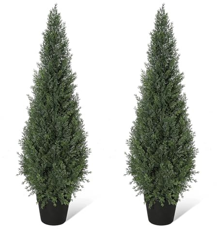 GarveeLife 2er Set Kunstzypresse 90cm, Wetterfest, Kunstbaum im Topf | UV-beständig, Pflegeleichte Zeder-Optik, Naturgetreue Haptik, Ganzjährige Außendeko, Formstabil, Hochwertige Kunstpflanze