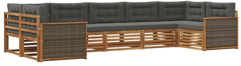 vidaXL Outdoor-Sofagarnitur mit Kissen 7 pcs Natur und Anthrazit, Gartensofa, Moderne Außenmöbel, Bequeme Sitze, Lounge am Pool, funktionale Design für die Terrasse