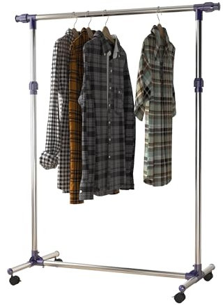 HOMCOM Portant à vêtements tringle réglable à roulettes en acier inox charge max. 25 kg