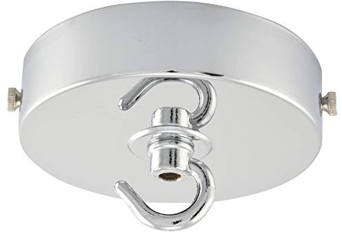 ElekTek Flache Deckenrosette Durchmesser 100 mm mit Haltebügel und Haken. Ideal für Deckenhängeleuchten und Kronleuchter. Metall- und Pulverbeschichtungen Chrom