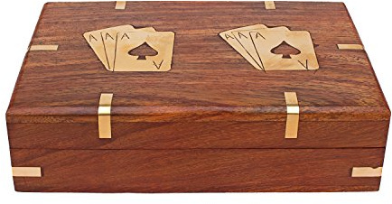 Royal Playing Card Box with Two Set of Golden Playing Cards | Combo Deal | Wooden Playing Card Box