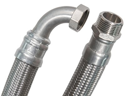 SFX® Flexschlauch 150cm DN25-1 Zoll AG x 1 Zoll ÜM mit 90 Grad Bogen Edelstahl Umflechtung Panzerschlauch 1500mm