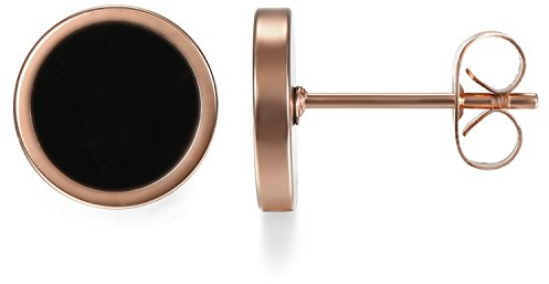 JewelryWe Schmuck Elegante schlicht klassische runde Ohrstecker Ohrringe Edelstahl Rosegold/Schwarz 10mm für Damen und Herren