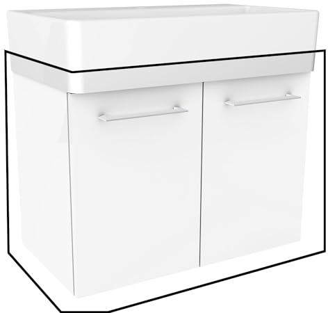 FACKELMANN Waschtischunterschrank Lima/Badschrank mit Soft-Close-System/Maße (B x H x T): ca. 59 x 42 x 33 cm/hochwertiger Badezimmerschrank/Korpus: Weiß/Front: Weiß Hochglanz