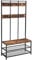 VASAGLE Large Coat Rack, Entryway Cabinet with 12 Hooks and Shoe Bench, Industrial Style Cloakroom Shelf, Office Bedroom, Steel Frame, Rustic Brown and Black HSR86BX