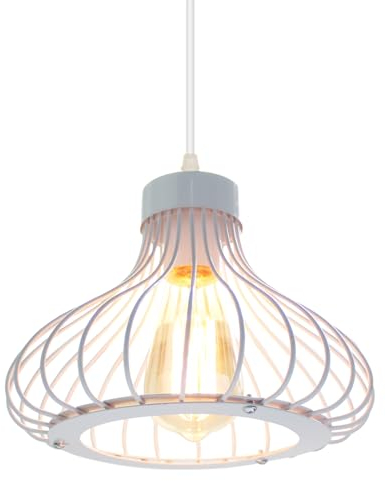 PETITES ECREVISSES Lámpara colgante industrial lámpara de techo E27 vintage pantalla de metal jaula lámpara iluminación Ideal para Comedor Sala de Estar Dormitorio (blanco)
