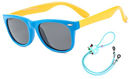Rocf Rossini Gafas de Sol Polarizados para Edades de 2-8 Niños y Niñas Gafas de Sol Piloto Tonos de Protección UV (azul real/amarillo)